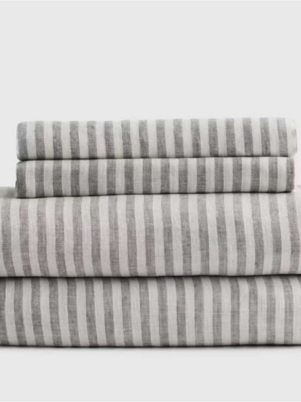 Full Linen Sheet Set in Grey and White Striped - Retail $174